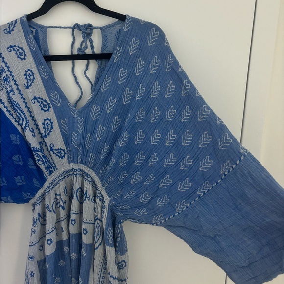 Anthropologie Indigo and Cream Patterned Maxi Caftan - Picture 3 of 6